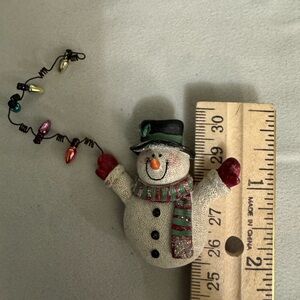 Festive Vintage Snowman Ornament with Multicolor Lights Pin Brooch